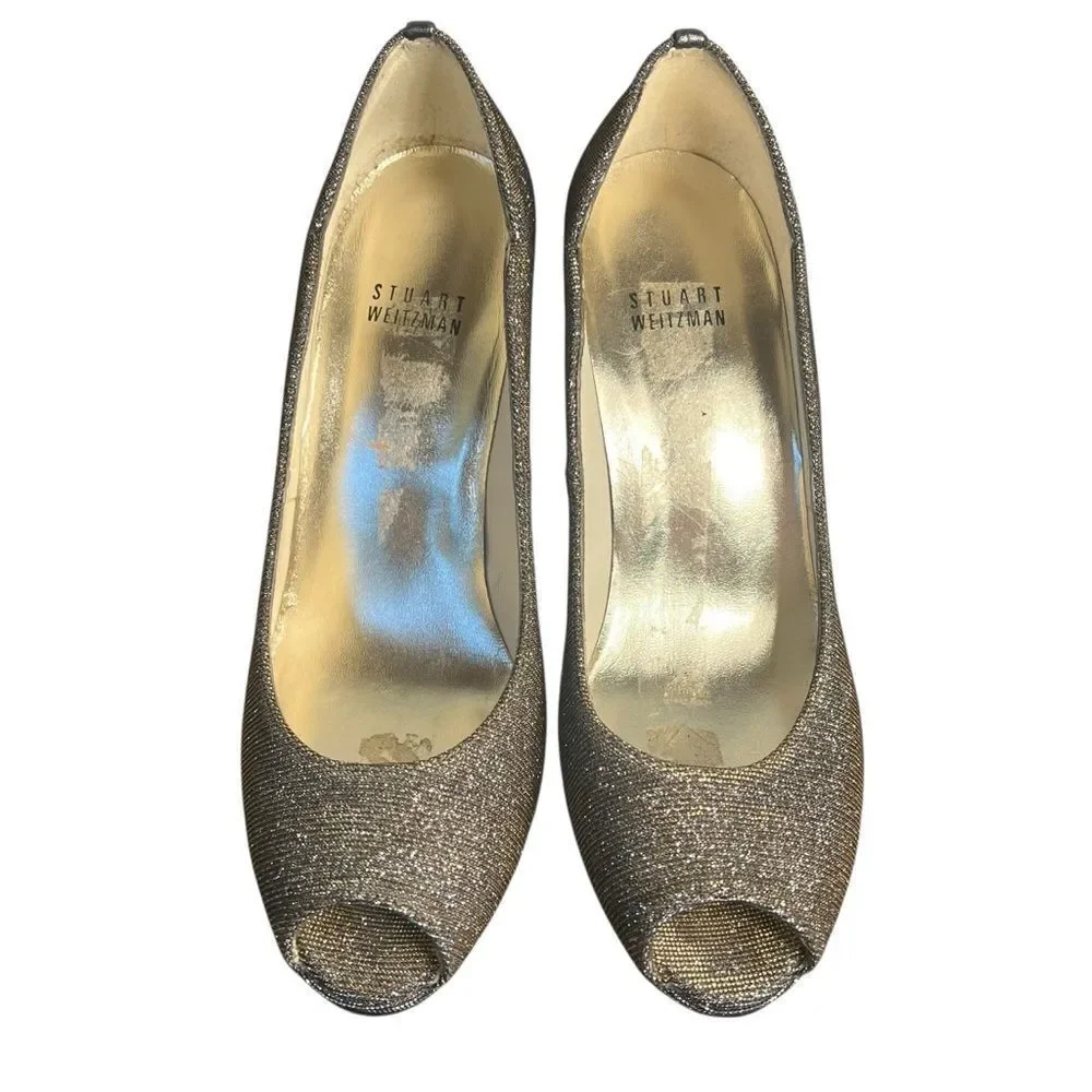 Stuart Weitzman Dippy Peep Toe Platform Heels size 6.5M Pyrite Nocturn Shoes